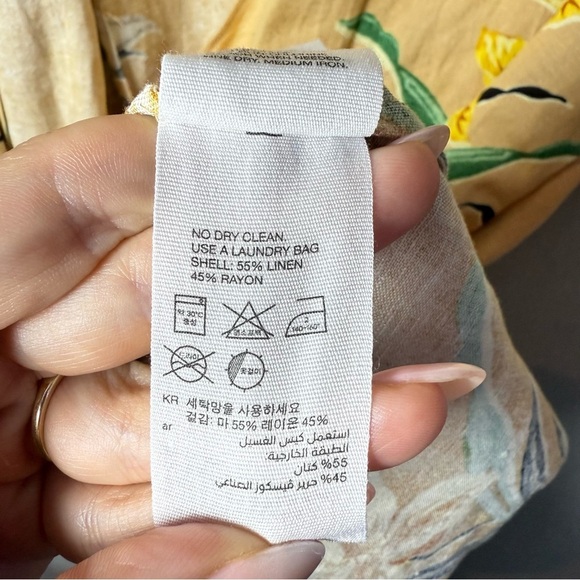 & Other Stories Tropical Flower Print Linen Blend Wrap Mini Dress US size 2 - Picture 8 of 12